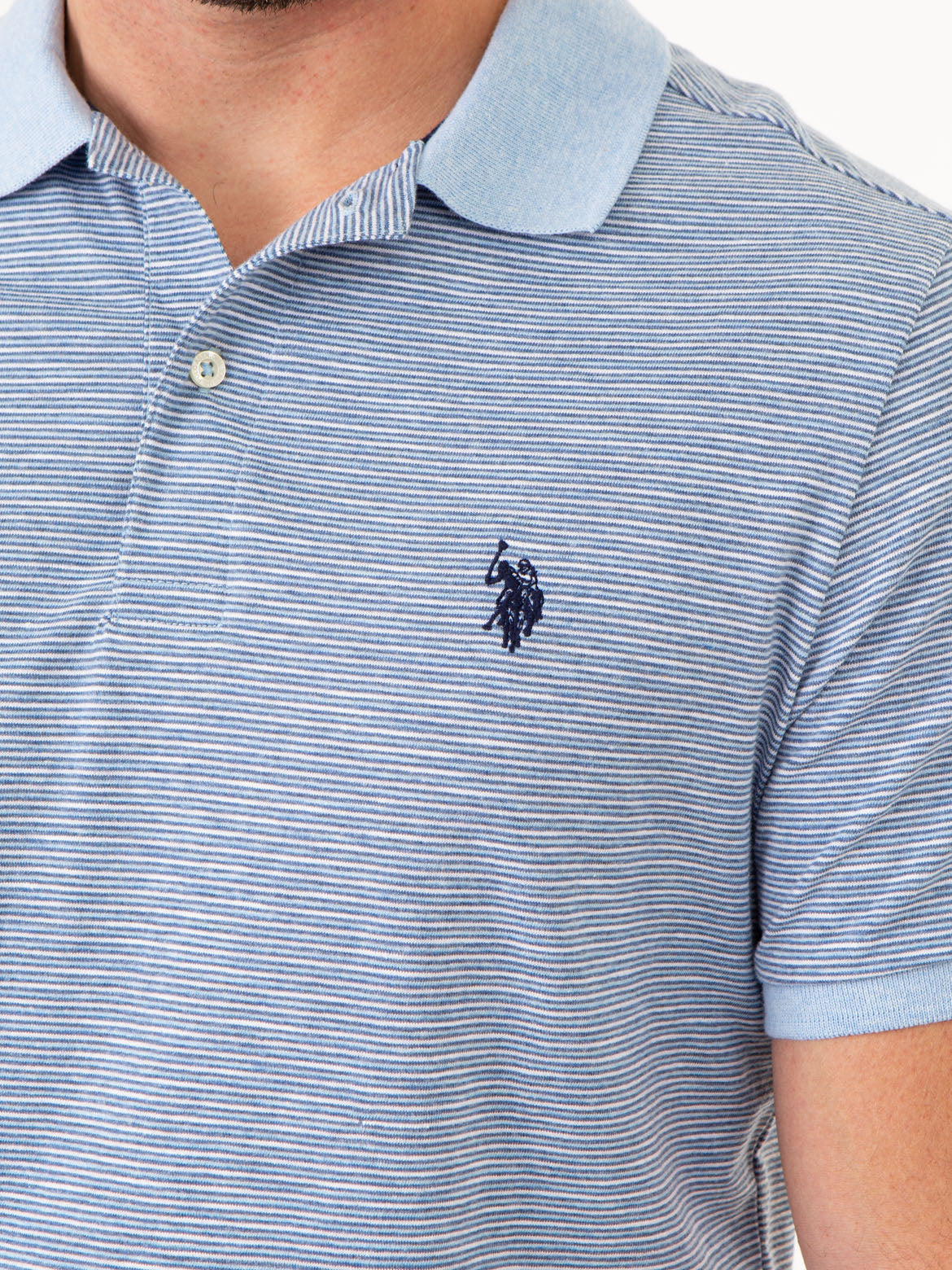 Men's Striped Polo Shirt with Contrast Collar & Rib Cuffs