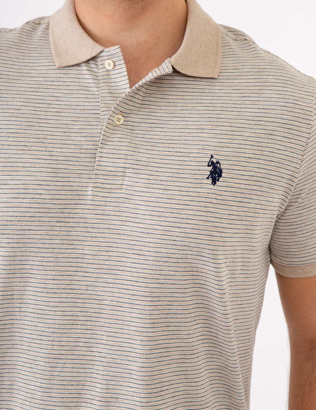 Men's Striped Polo Shirt with Contrast Collar & Rib Cuffs