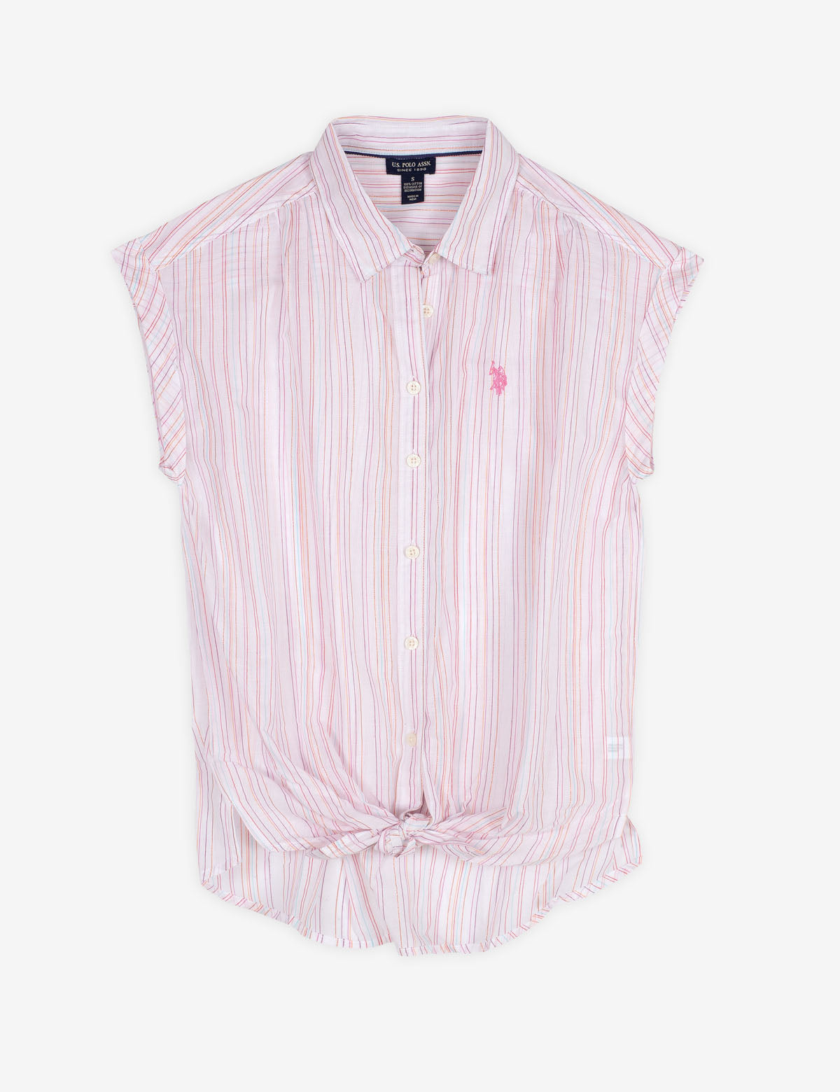 Women's Striped Poplin Shirt with Tie Front & Sleeveless Design