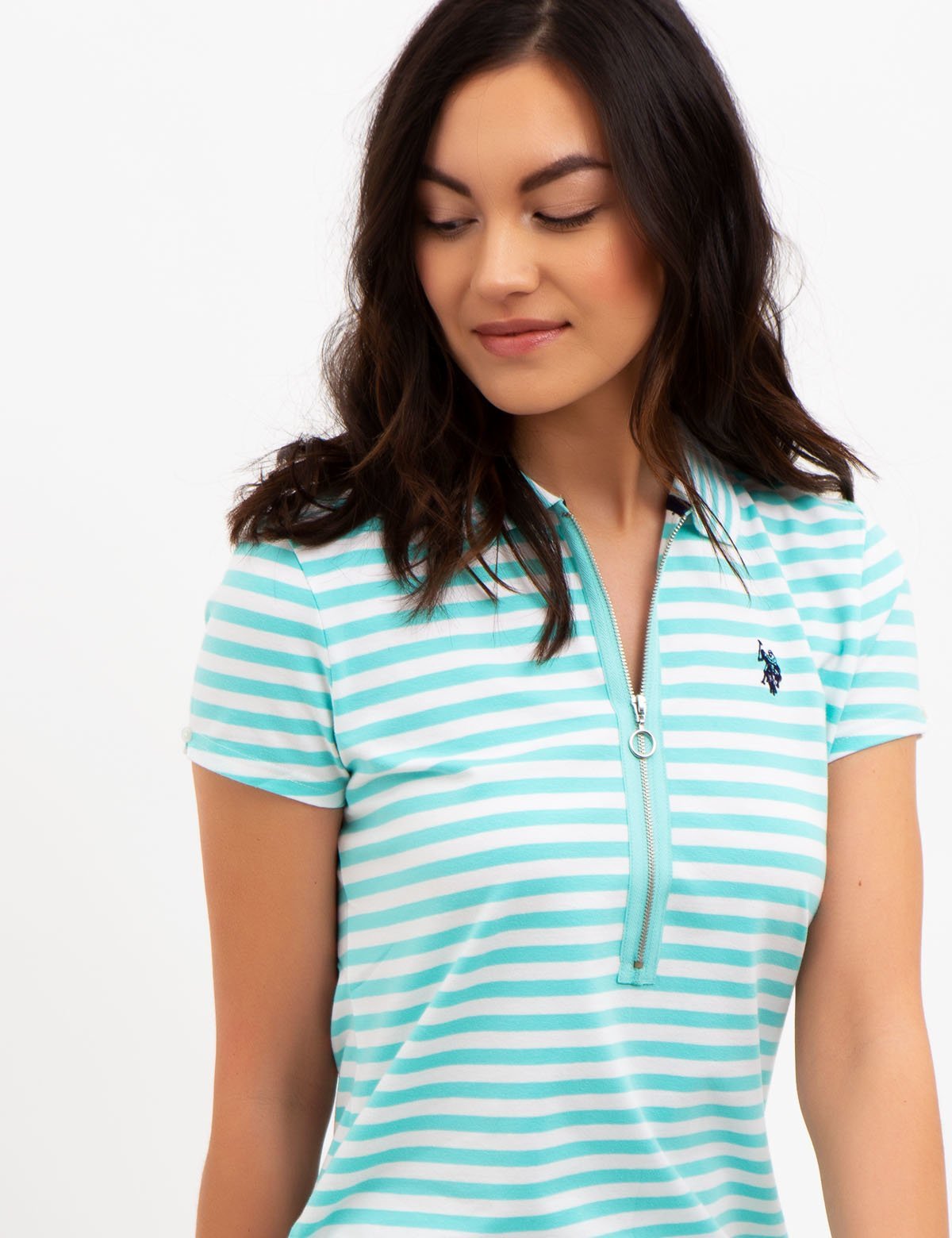 Striped Zip-Up Dress with Front Zipper Detail