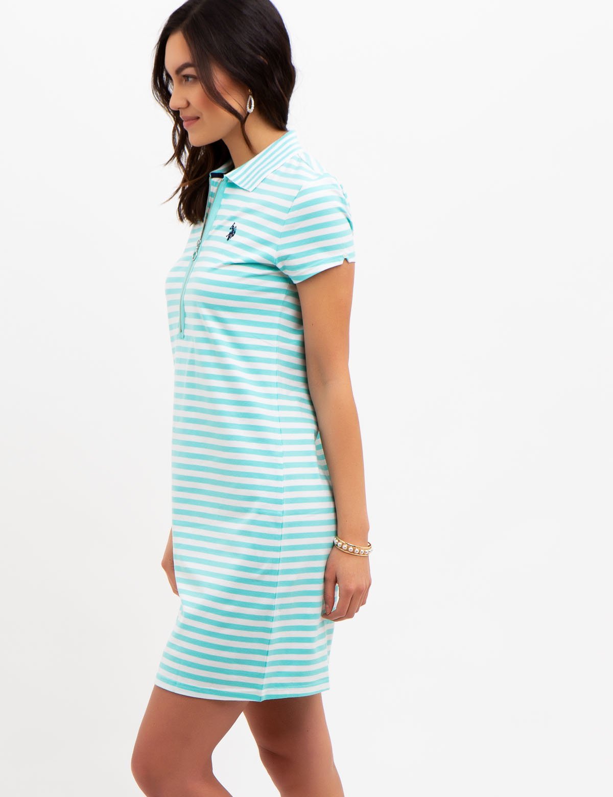 Striped Zip-Up Dress with Front Zipper Detail