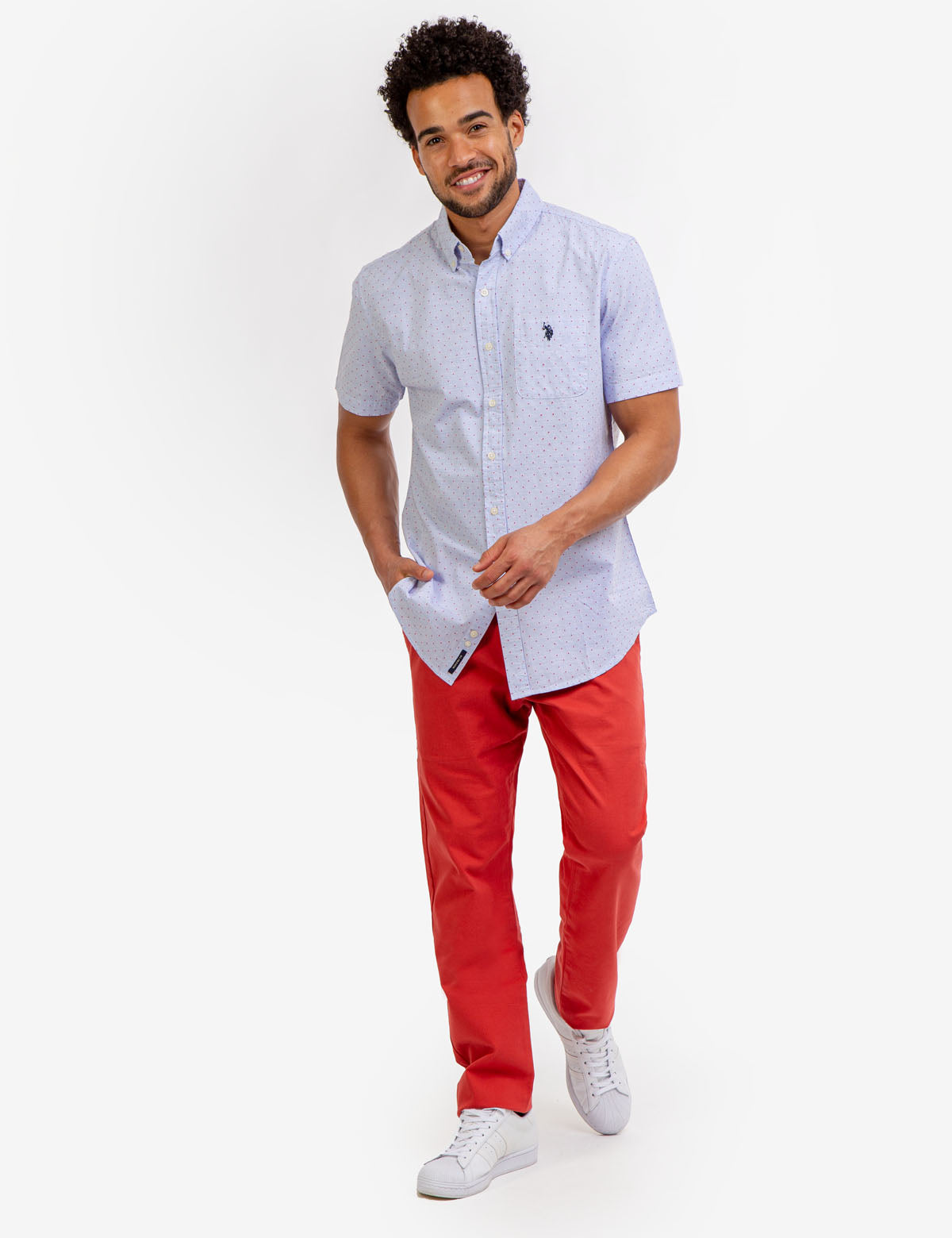 Men's Swiss Dot Cotton Short Sleeve Shirt with Pocket