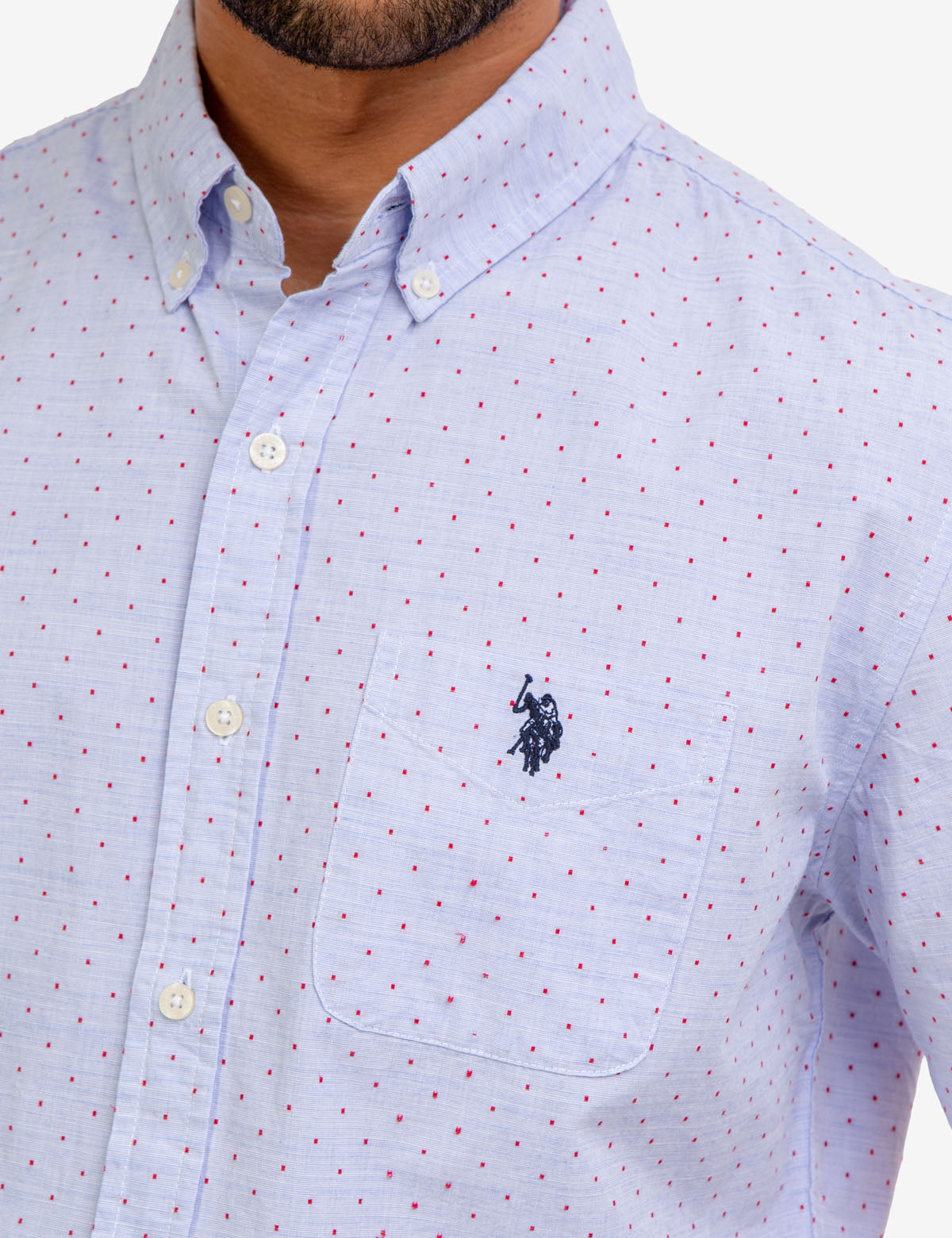 Men's Swiss Dot Cotton Short Sleeve Shirt with Pocket