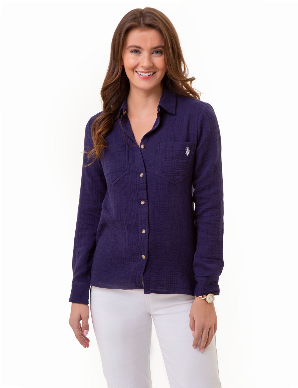 Textured Long Sleeve Button-Up Shirt for Men