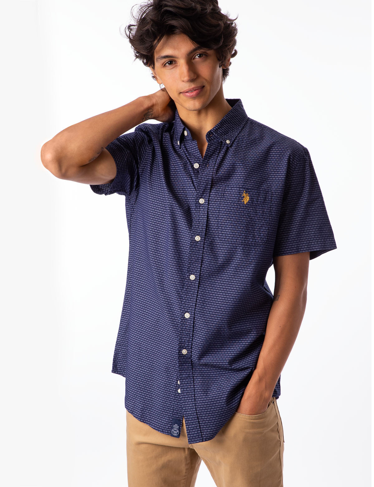 Textured Dobby Short Sleeve Button-Up Shirt