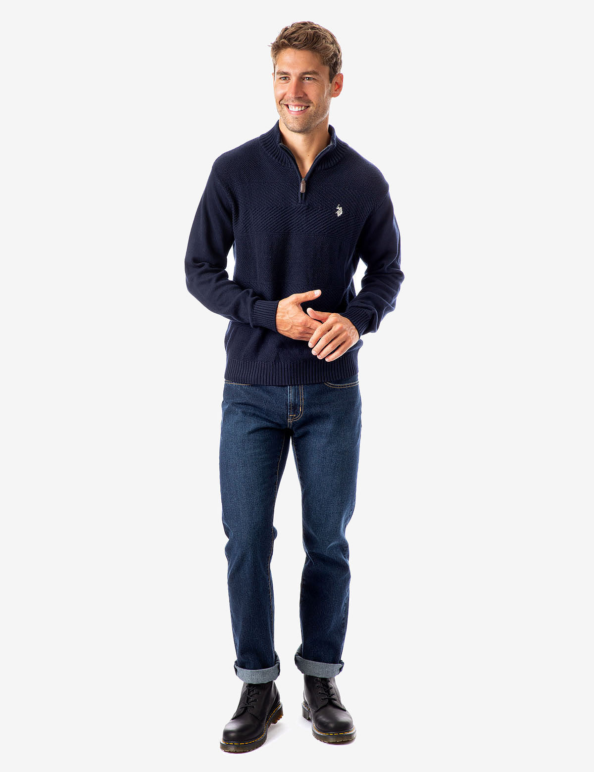 Textured Stripe Quarter Zip Sweater with Ribbed Cuffs