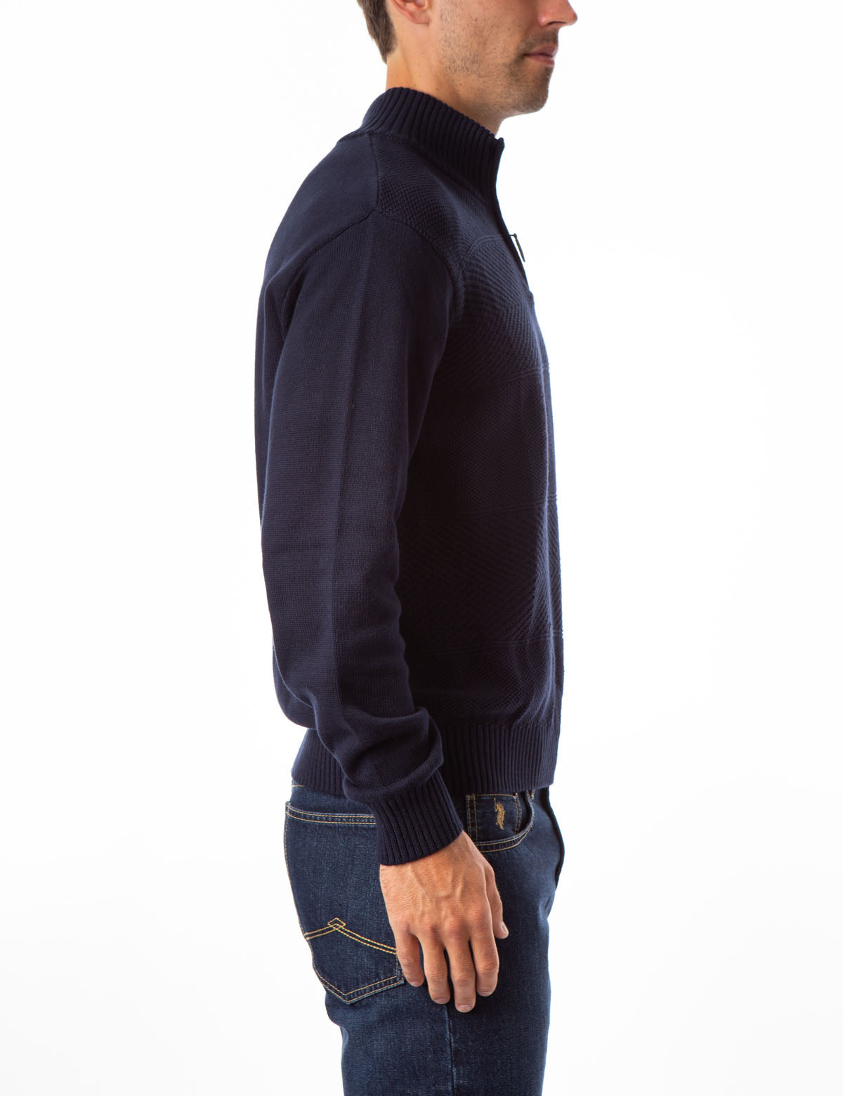 Textured Stripe Quarter Zip Sweater with Ribbed Cuffs