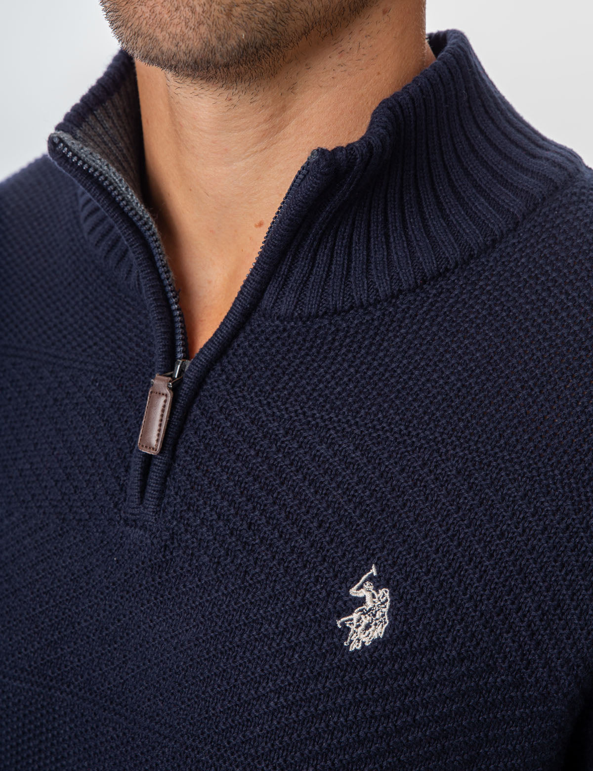 Textured Stripe Quarter Zip Sweater with Ribbed Cuffs