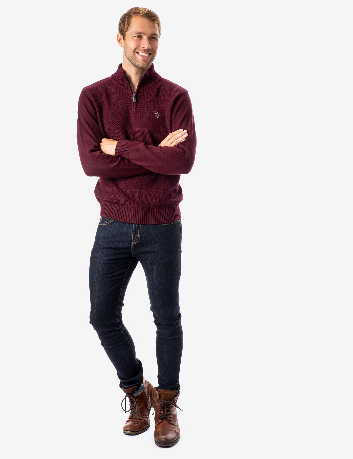 Textured Stripe Quarter Zip Sweater with Ribbed Cuffs