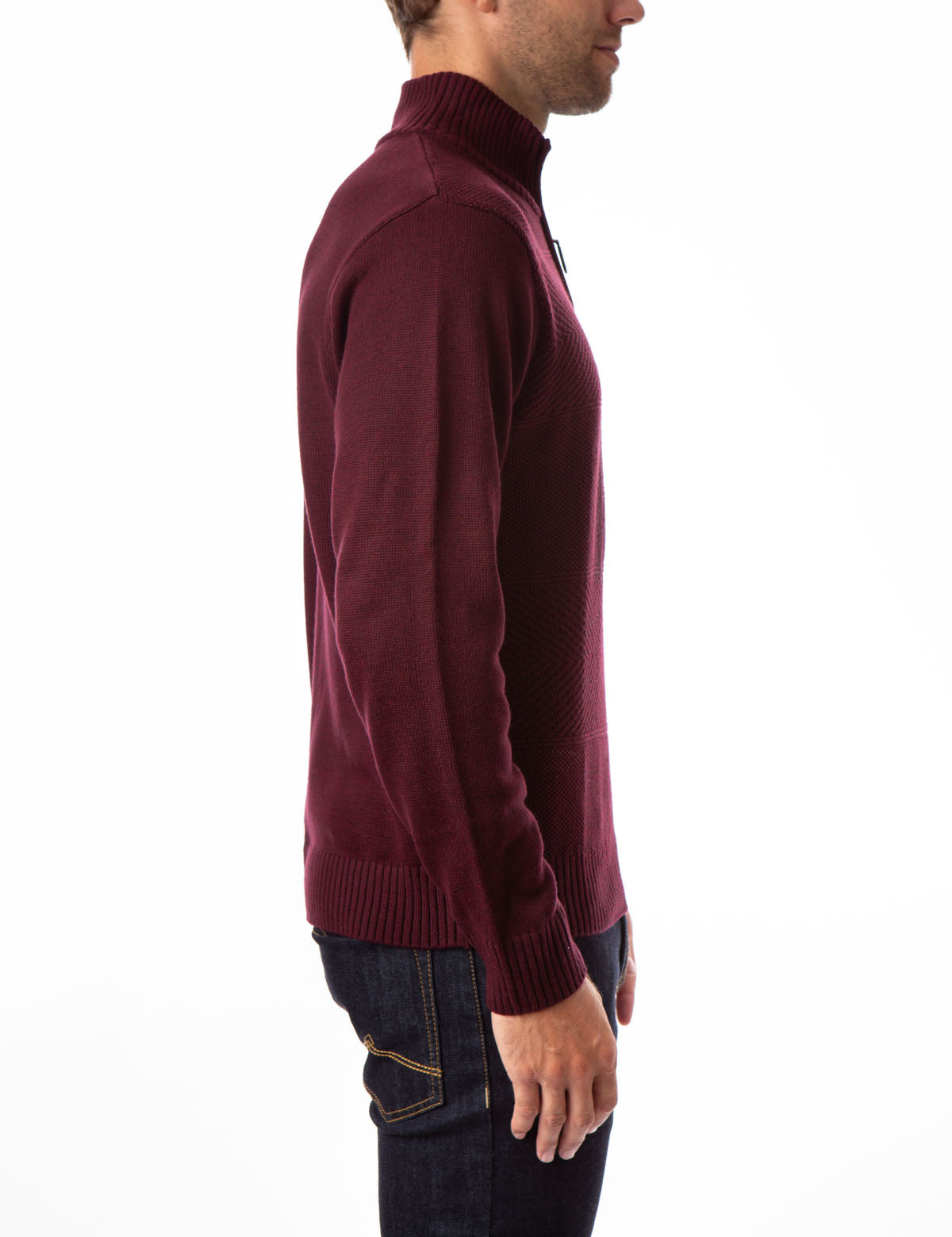 Textured Stripe Quarter Zip Sweater with Ribbed Cuffs