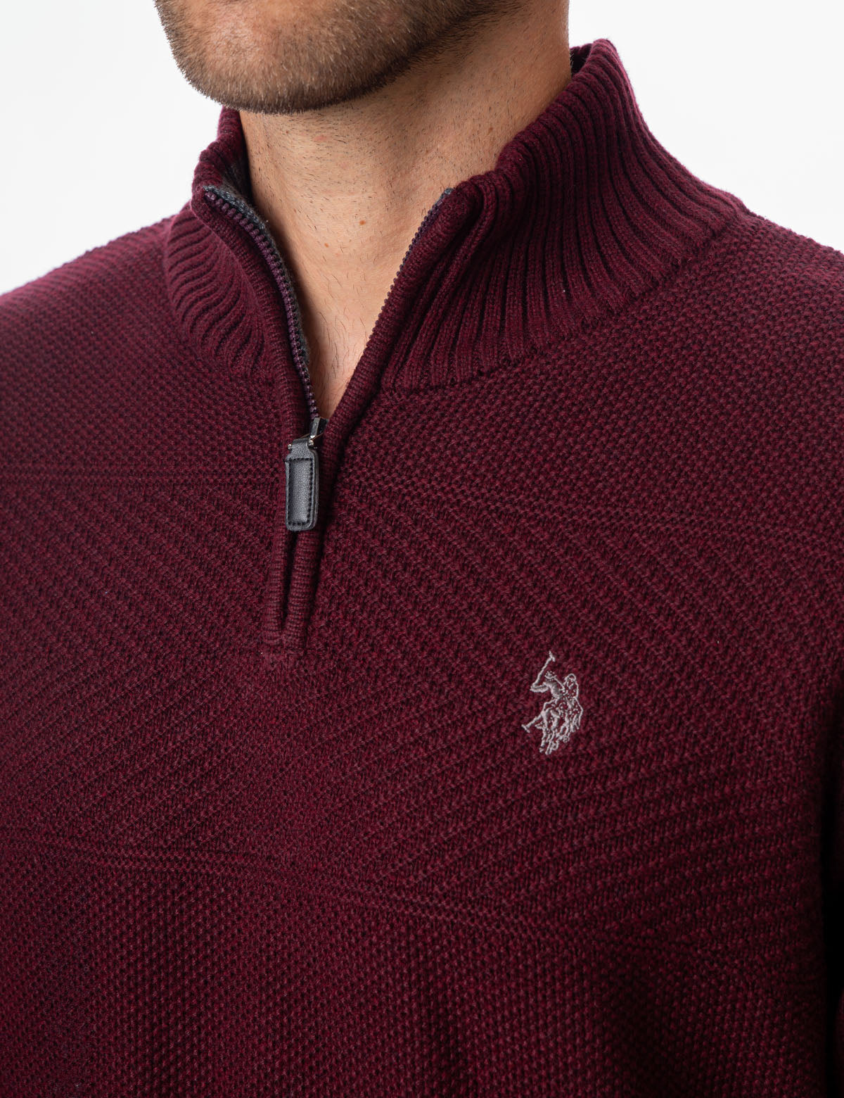 Textured Stripe Quarter Zip Sweater with Ribbed Cuffs