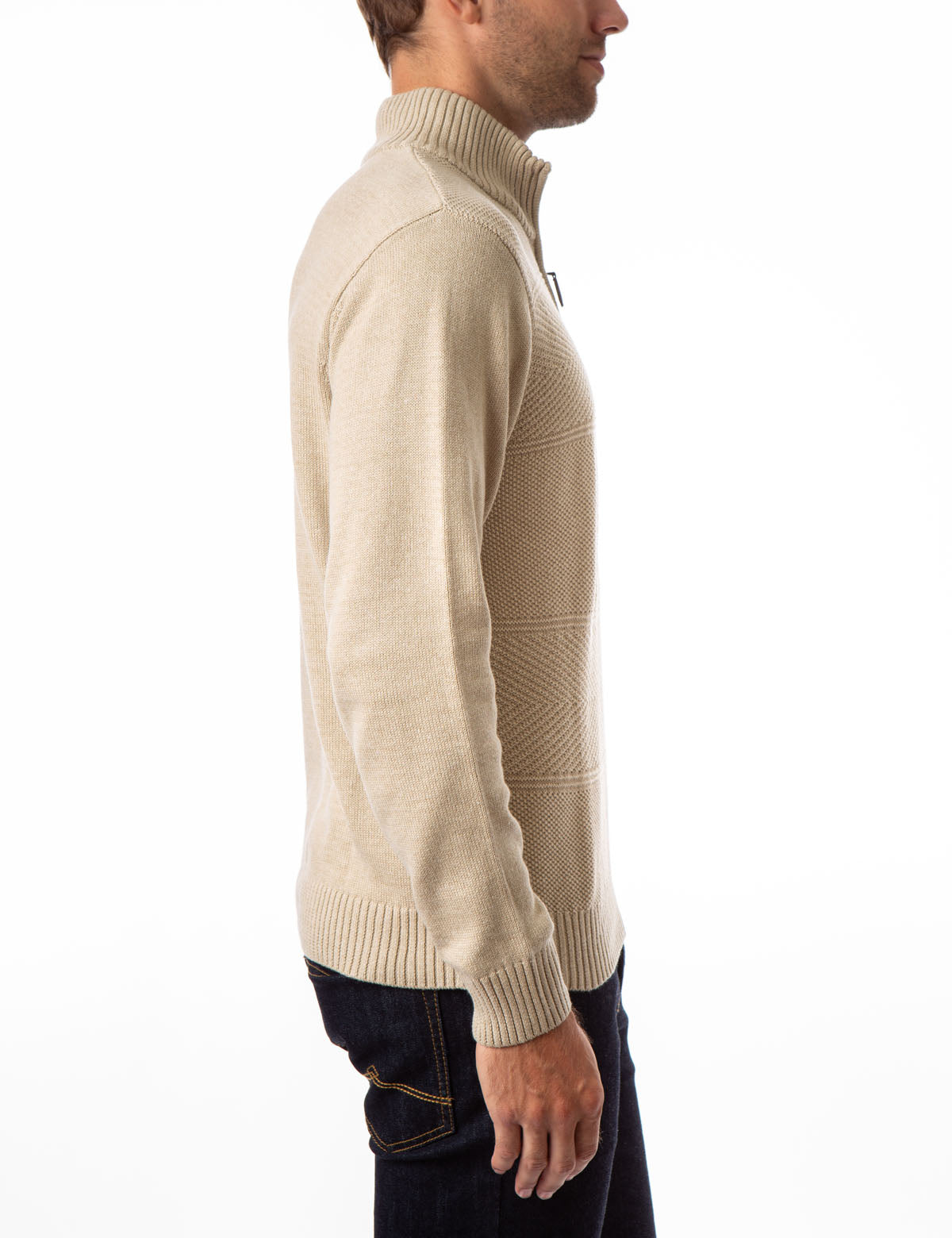 Textured Stripe Quarter Zip Sweater with Ribbed Cuffs