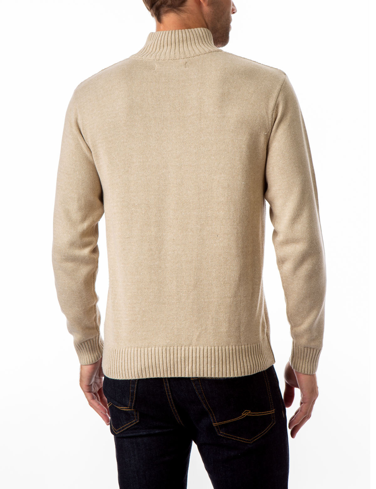 Textured Stripe Quarter Zip Sweater with Ribbed Cuffs