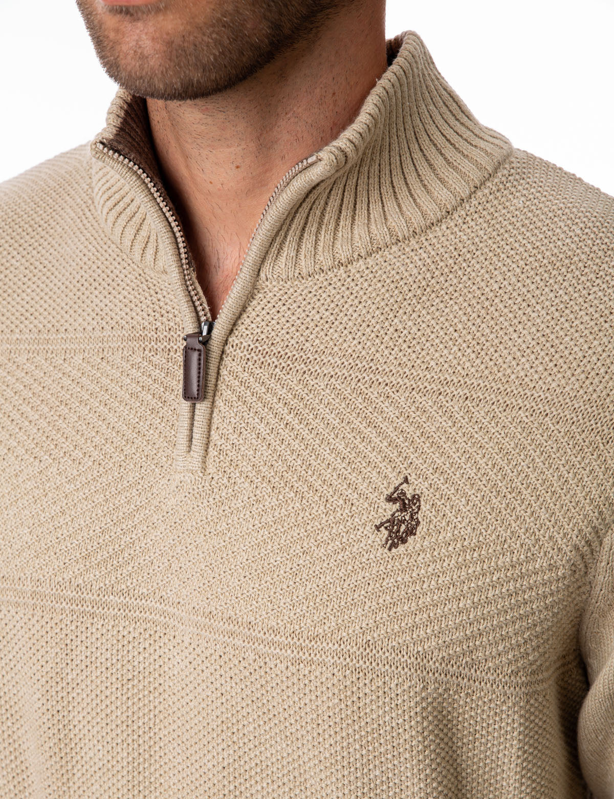 Textured Stripe Quarter Zip Sweater with Ribbed Cuffs