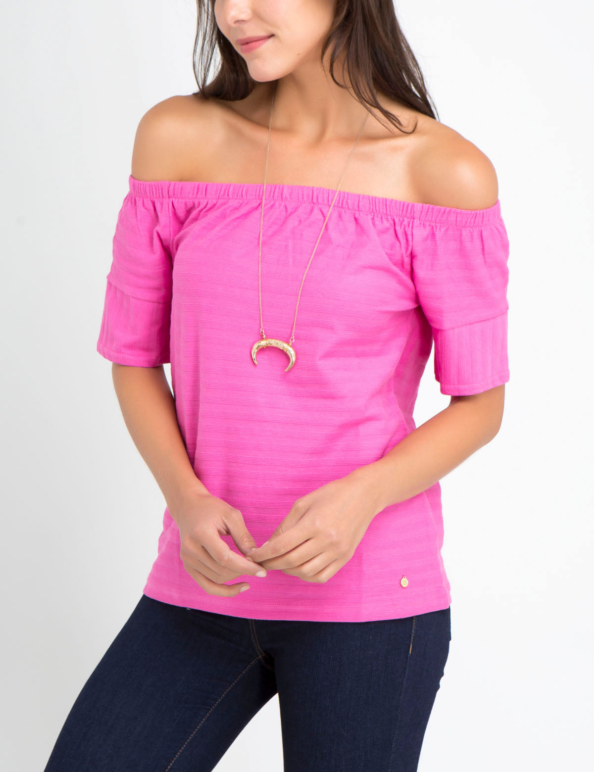 Textured Striped Cotton Ballet Top with Smocked Elastic