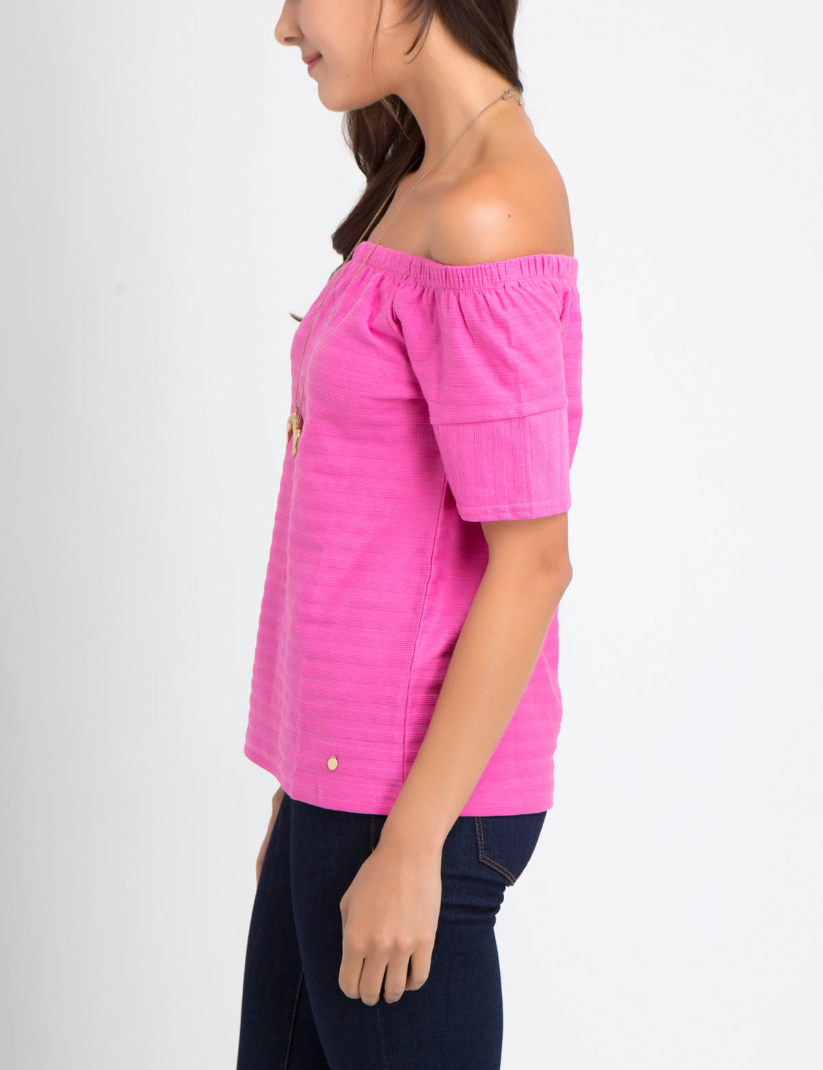 Textured Striped Cotton Ballet Top with Smocked Elastic