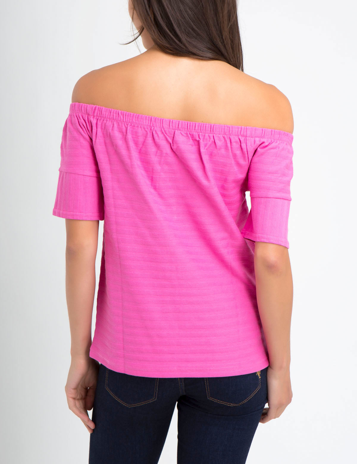 Textured Striped Cotton Ballet Top with Smocked Elastic