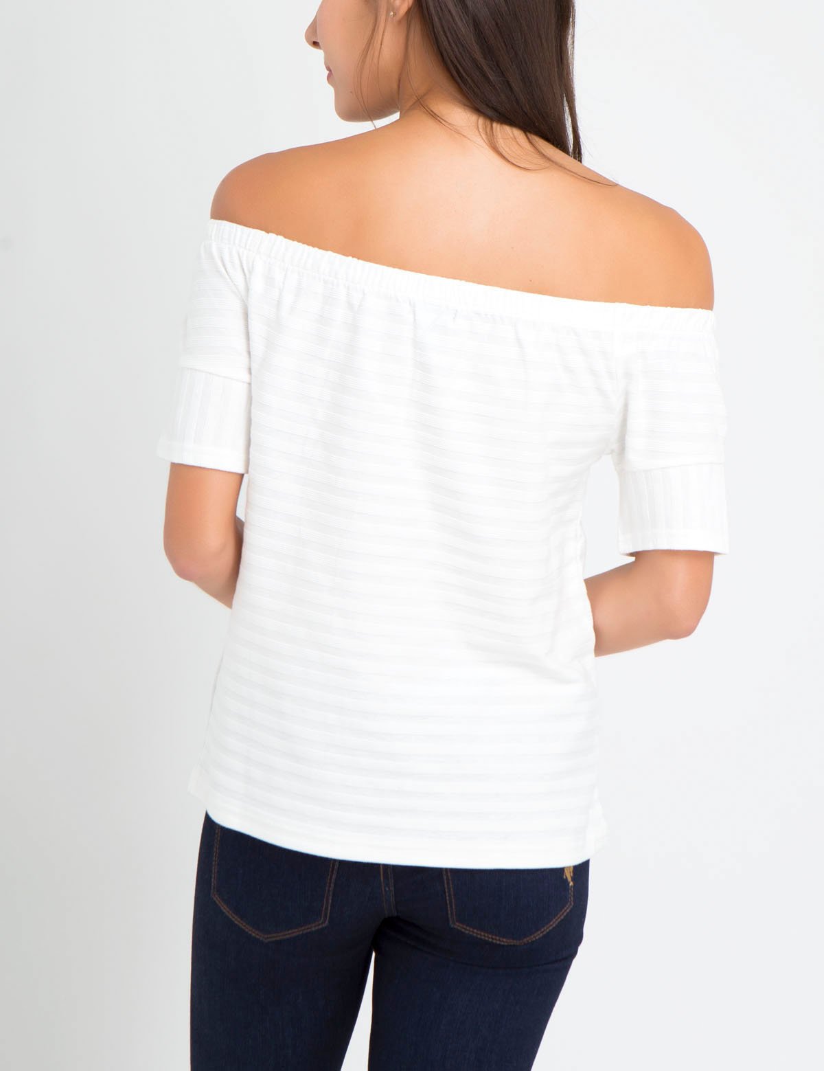 Textured Striped Cotton Ballet Top with Smocked Elastic