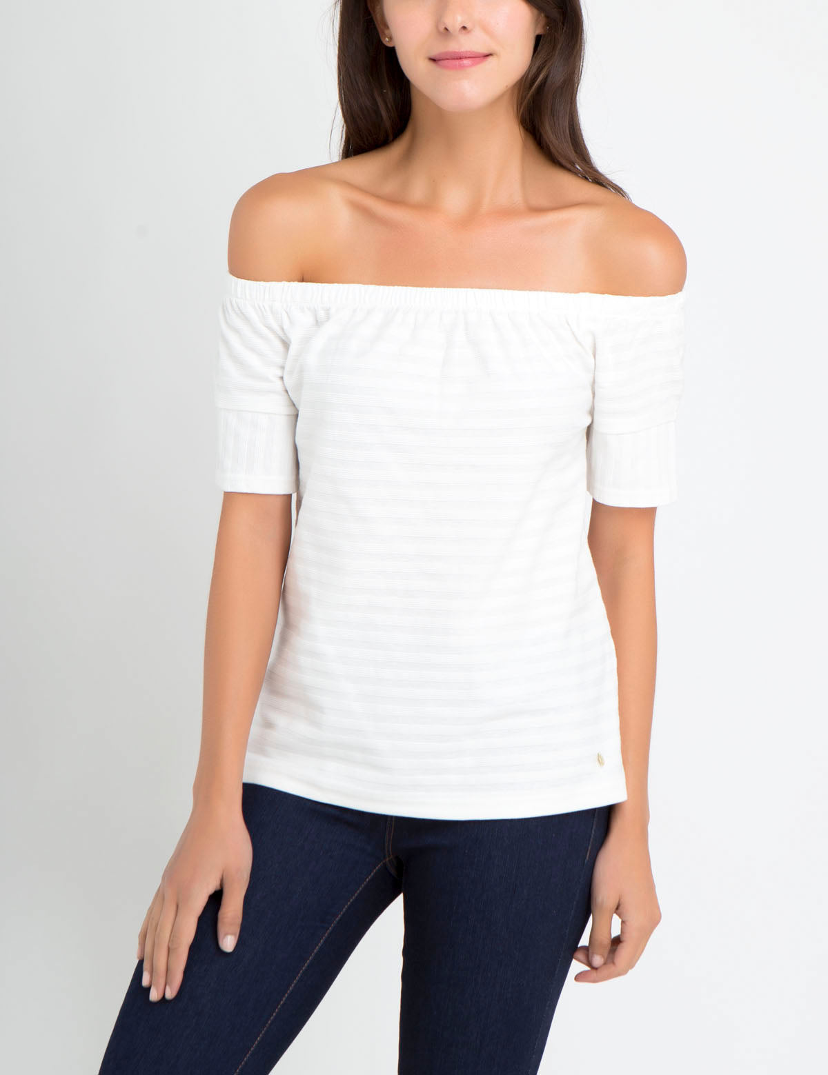 Textured Striped Cotton Ballet Top with Smocked Elastic