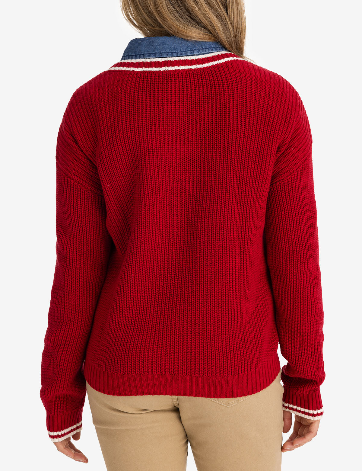 Tipped Cable Knit V-Neck Sweater
