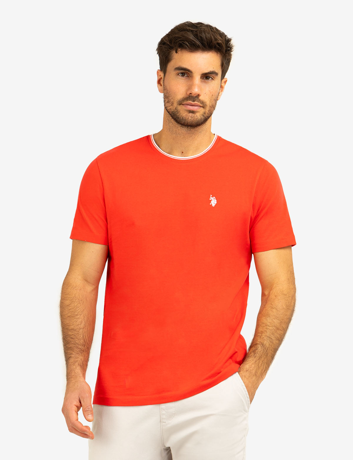 Men's Contrast Tipped Crew Neck T-Shirt with Embroidered Logo