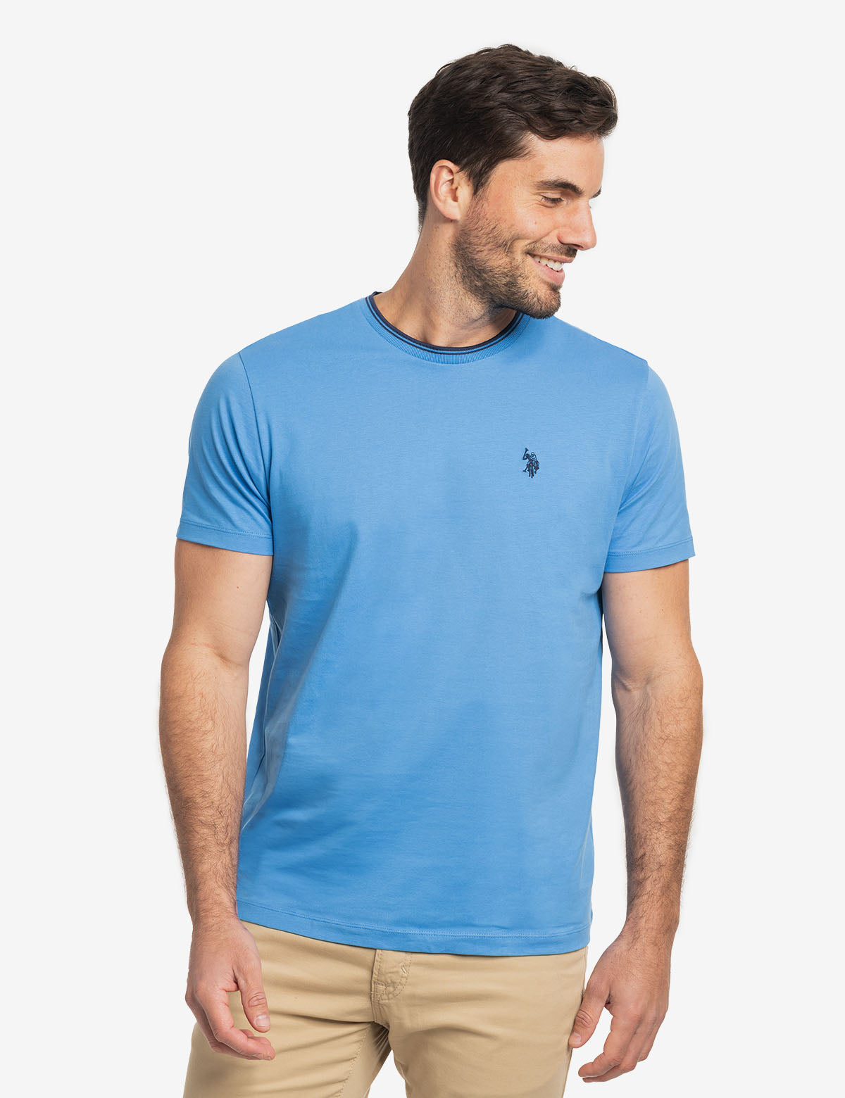 Men's Contrast Tipped Crew Neck T-Shirt with Embroidered Logo