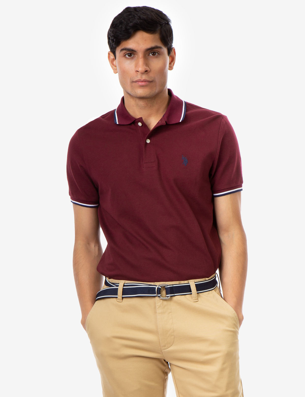 Men's Striped Tipped Ottoman Pique Polo Shirt