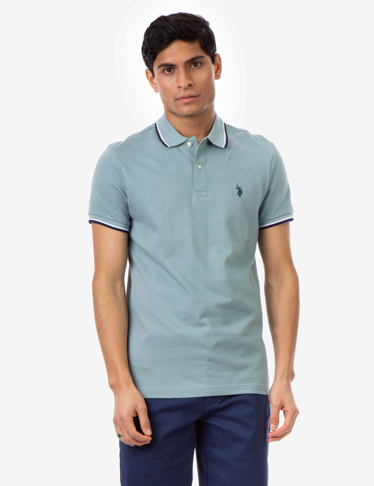 Men's Striped Tipped Ottoman Pique Polo Shirt