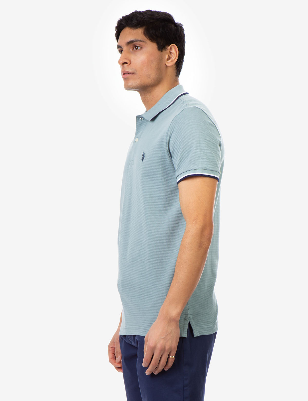 Men's Striped Tipped Ottoman Pique Polo Shirt