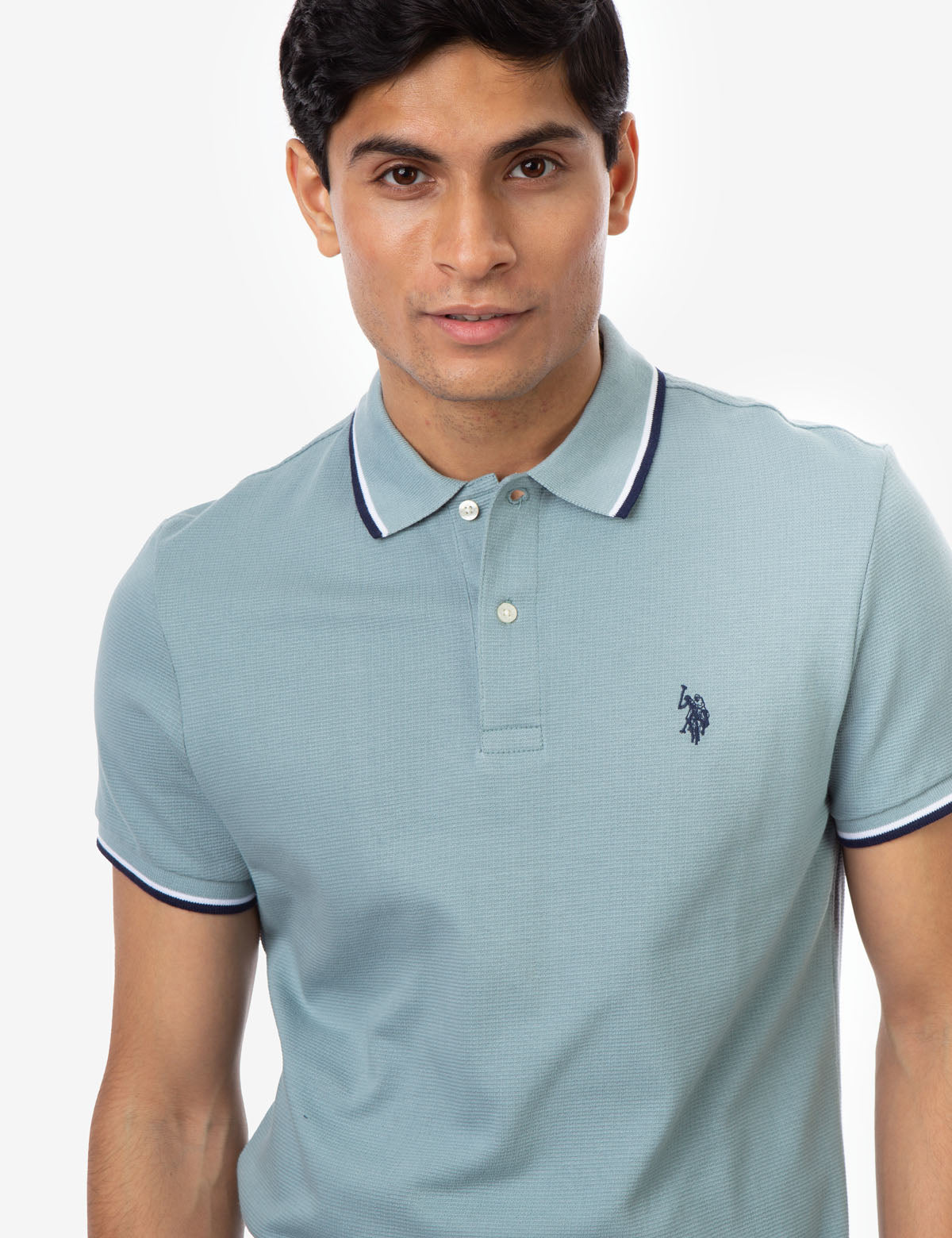 Men's Striped Tipped Ottoman Pique Polo Shirt