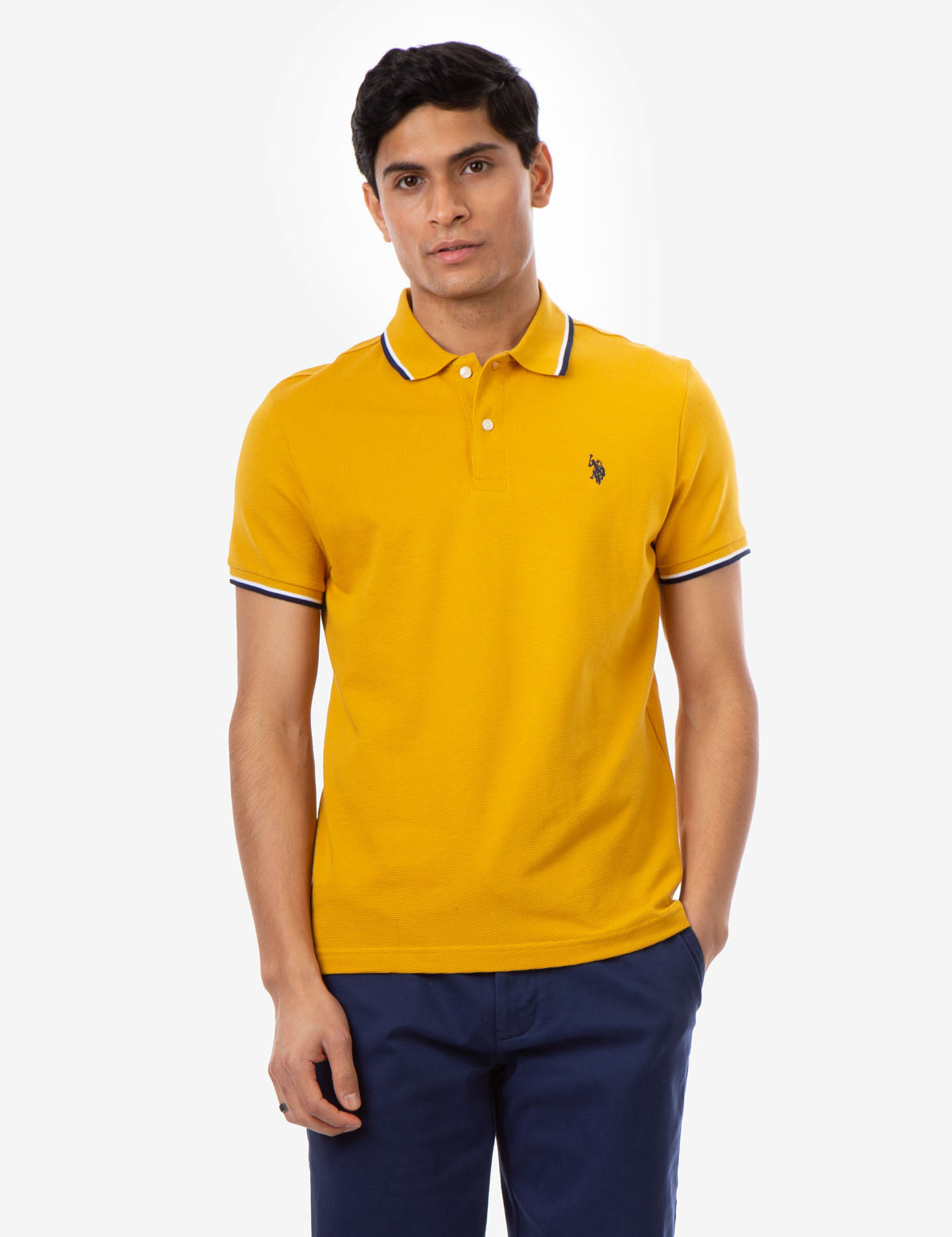 Men's Striped Tipped Ottoman Pique Polo Shirt