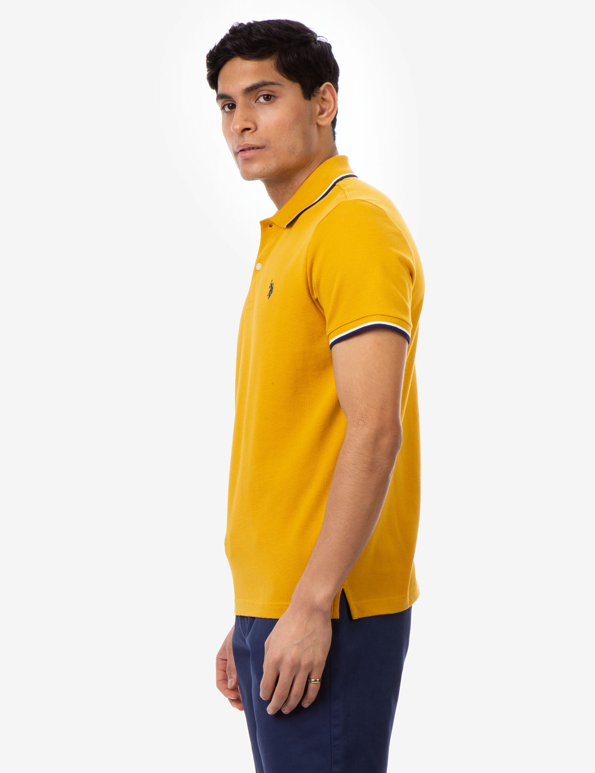 Men's Striped Tipped Ottoman Pique Polo Shirt