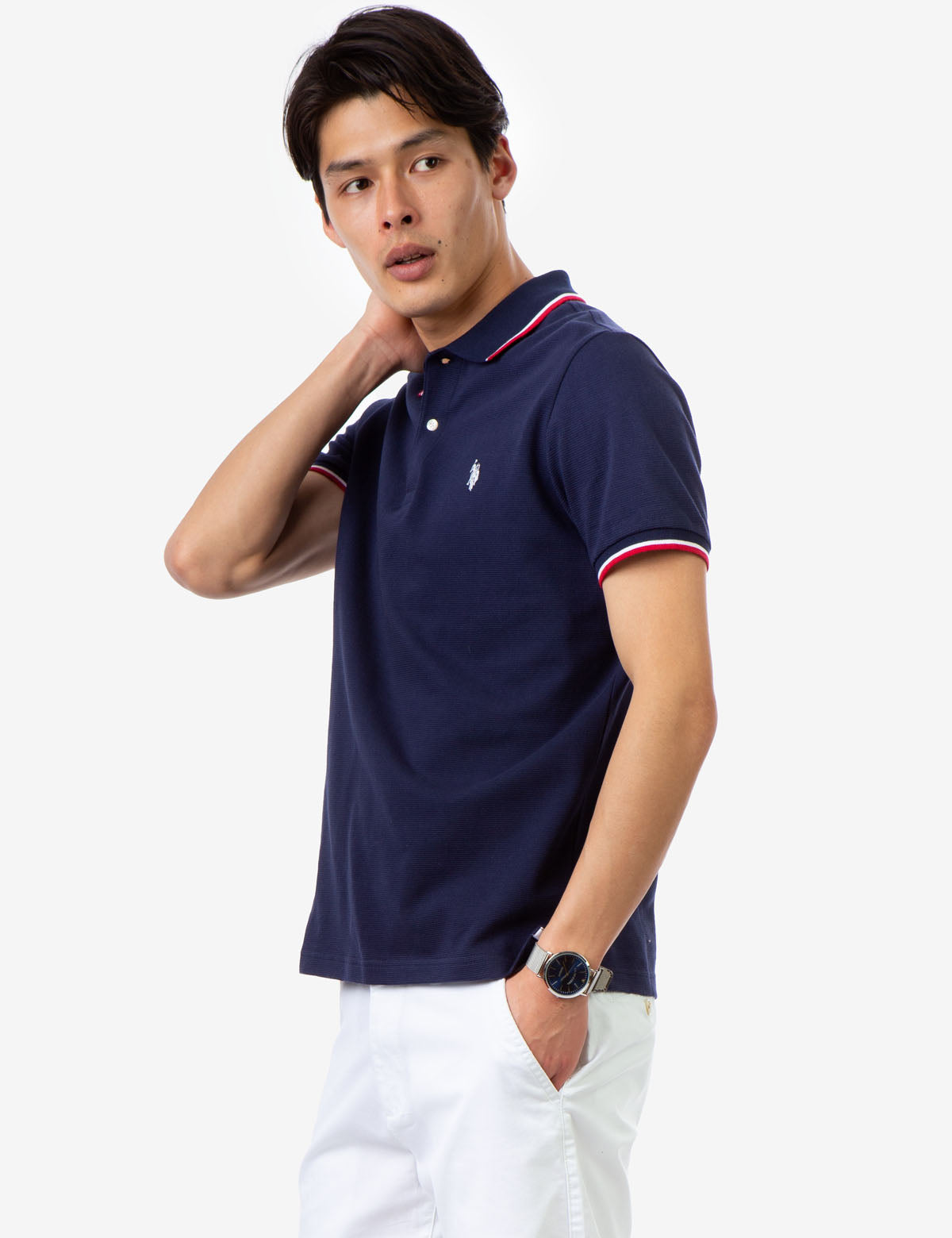 Men's Striped Tipped Ottoman Pique Polo Shirt