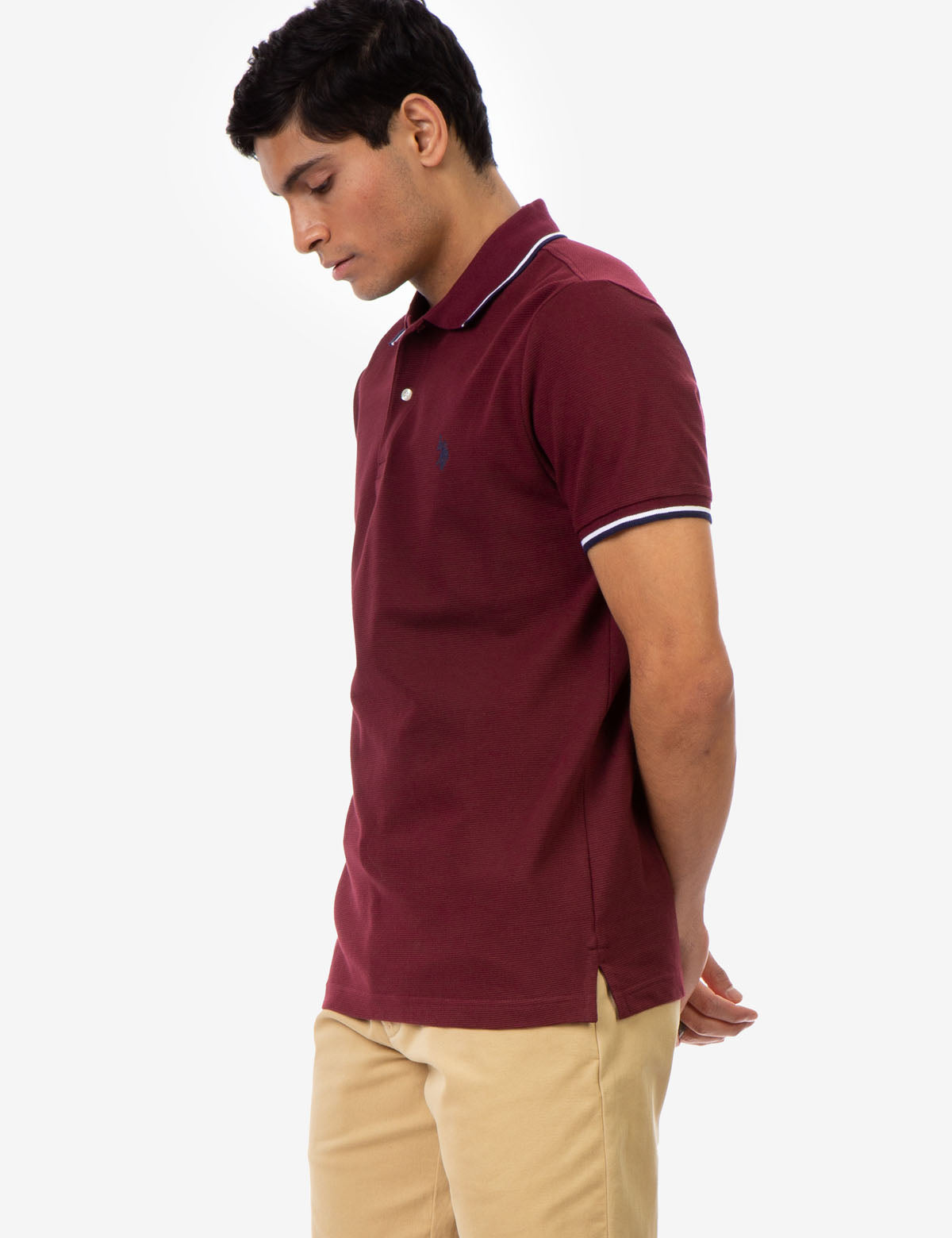 Men's Striped Tipped Ottoman Pique Polo Shirt