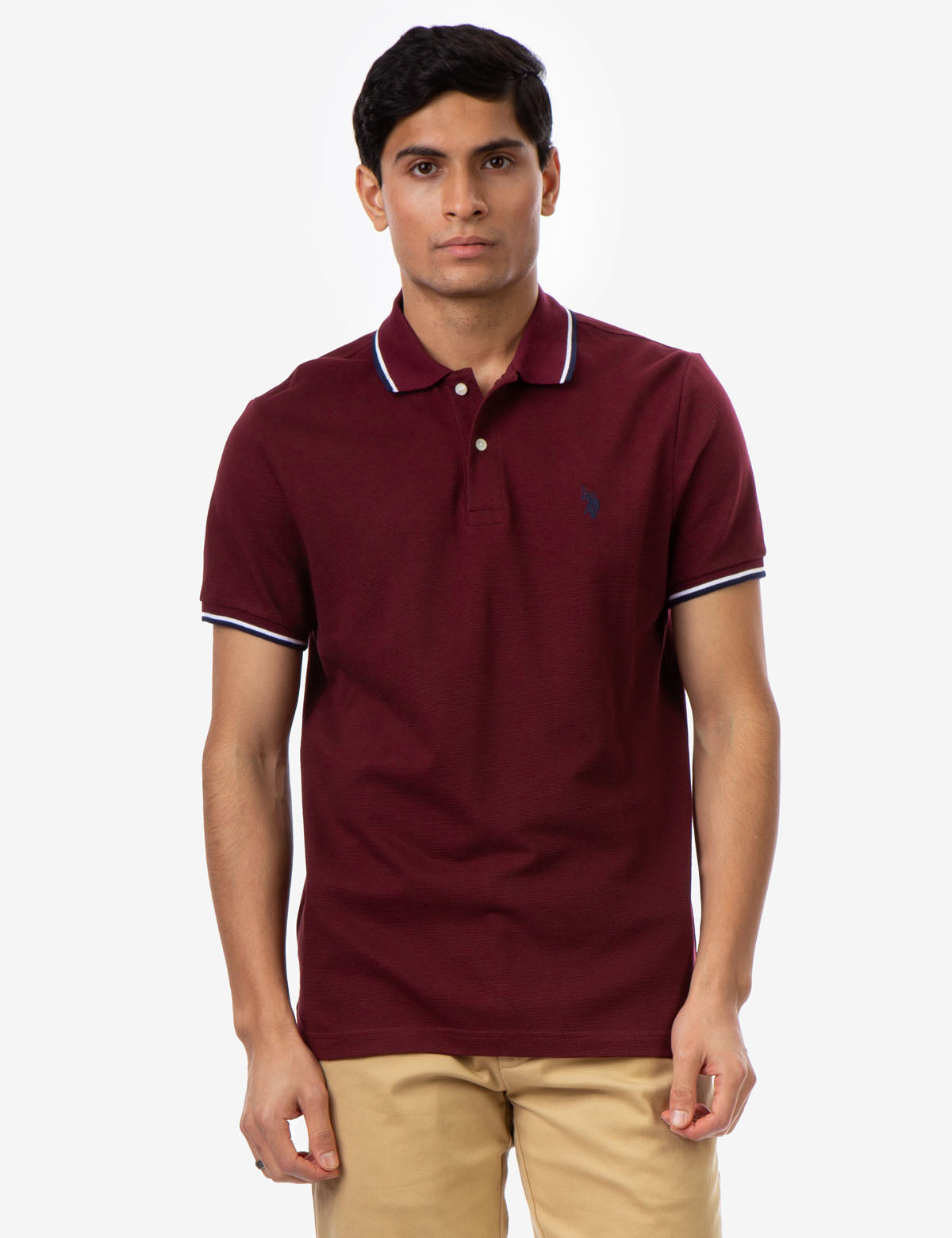 Men's Striped Tipped Ottoman Pique Polo Shirt