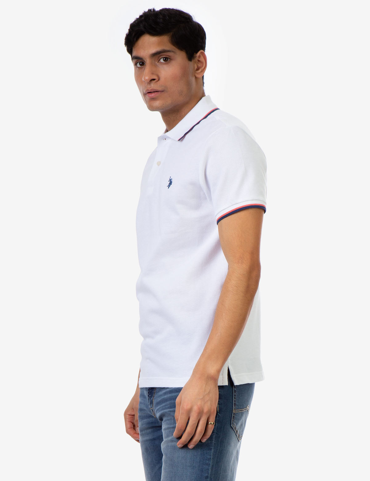 Men's Striped Tipped Ottoman Pique Polo Shirt