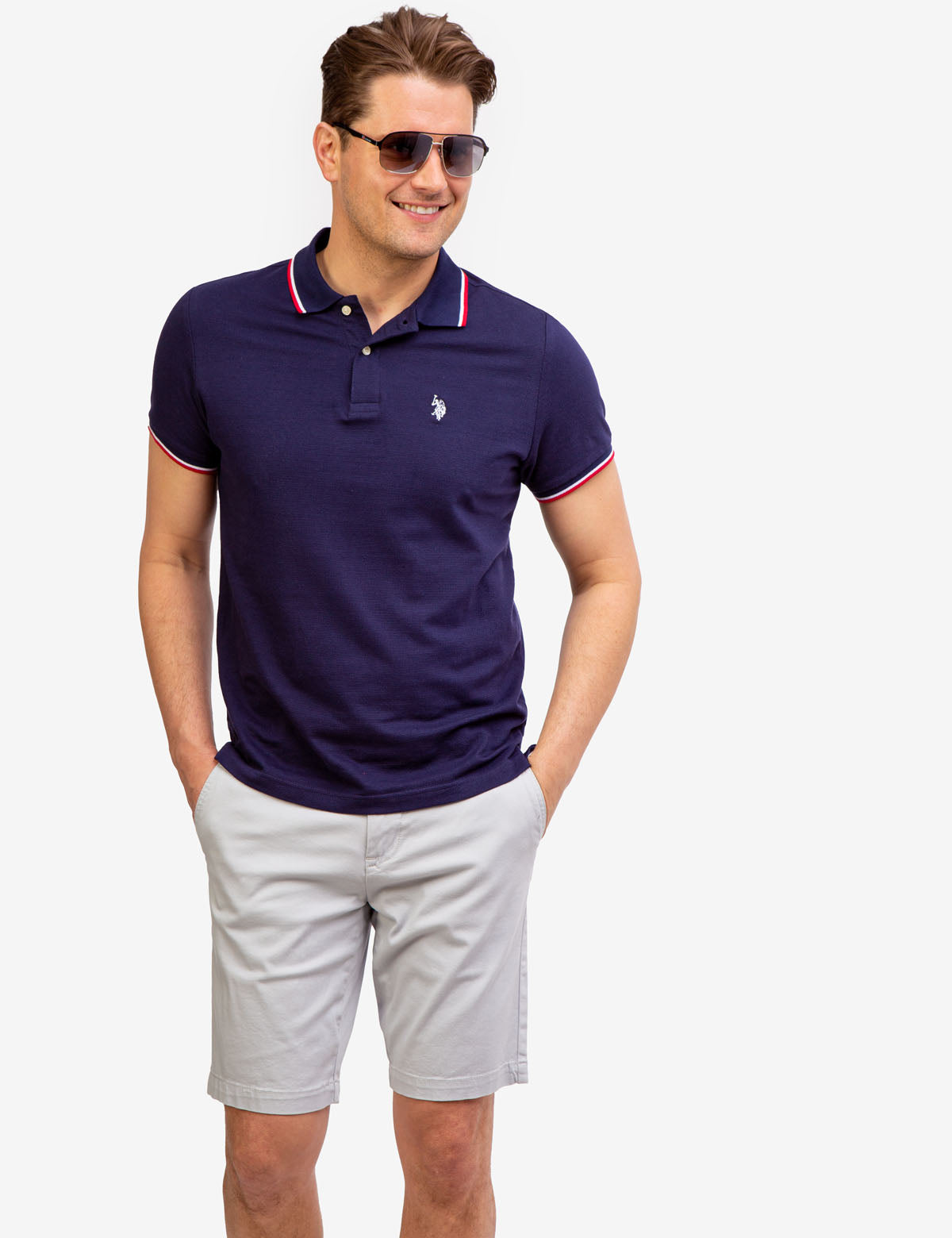 Men's Striped Tipped Ottoman Pique Polo Shirt