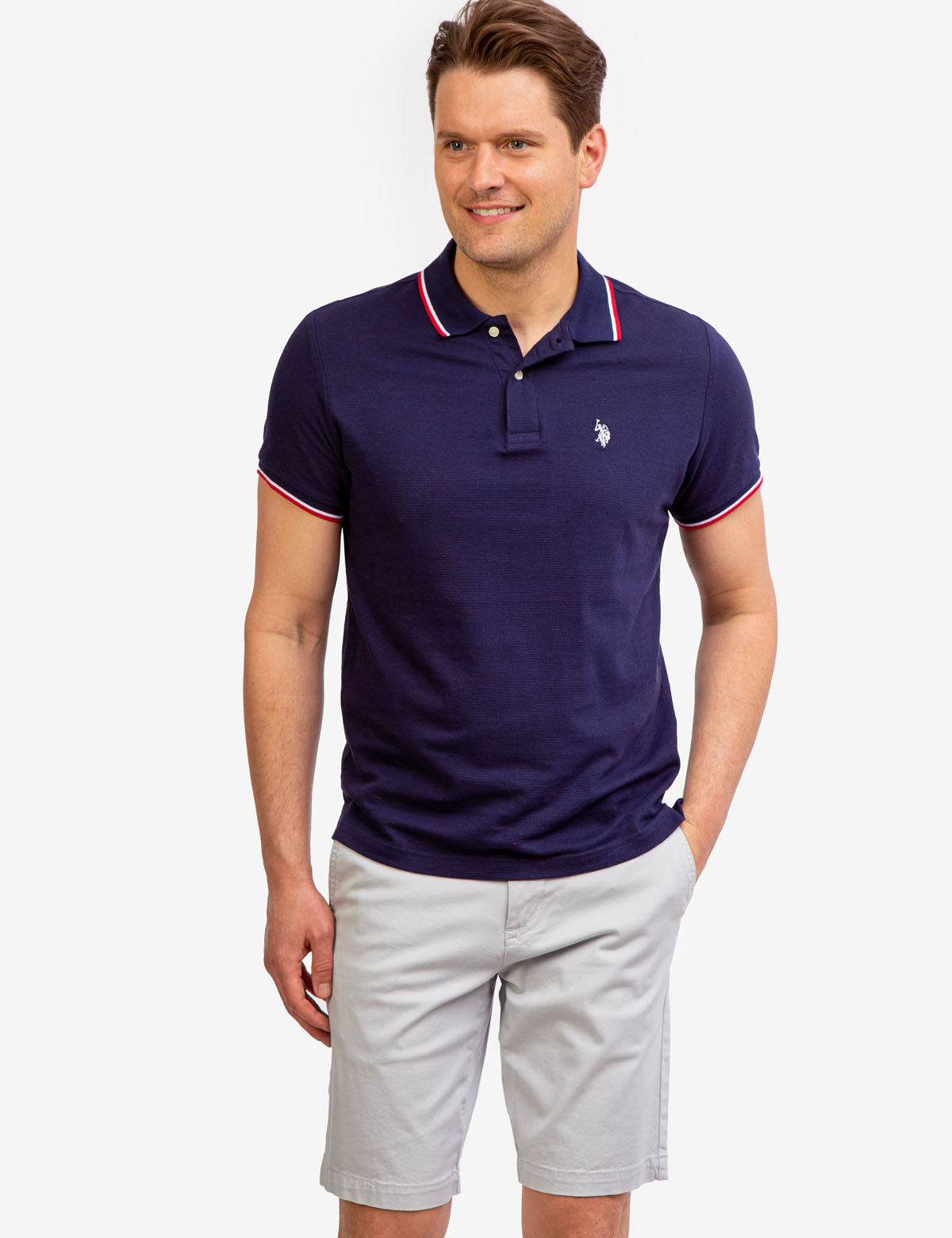 Men's Striped Tipped Ottoman Pique Polo Shirt