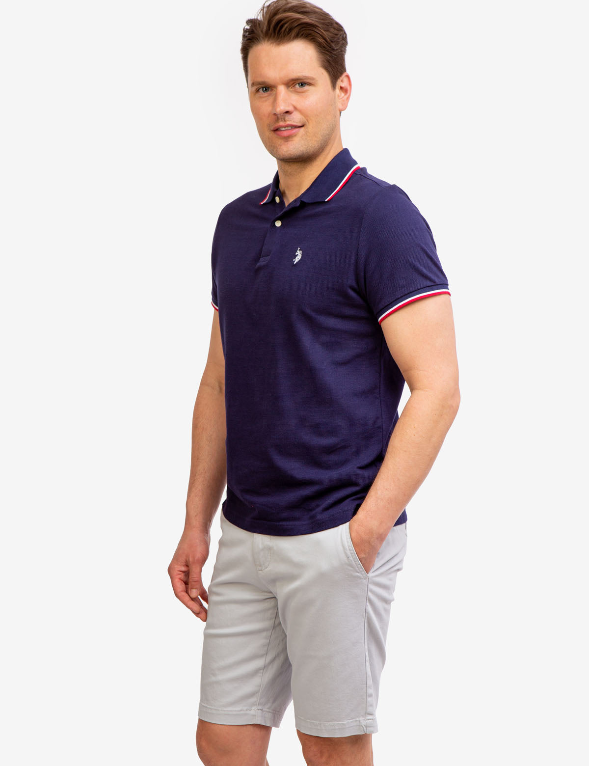 Men's Striped Tipped Ottoman Pique Polo Shirt