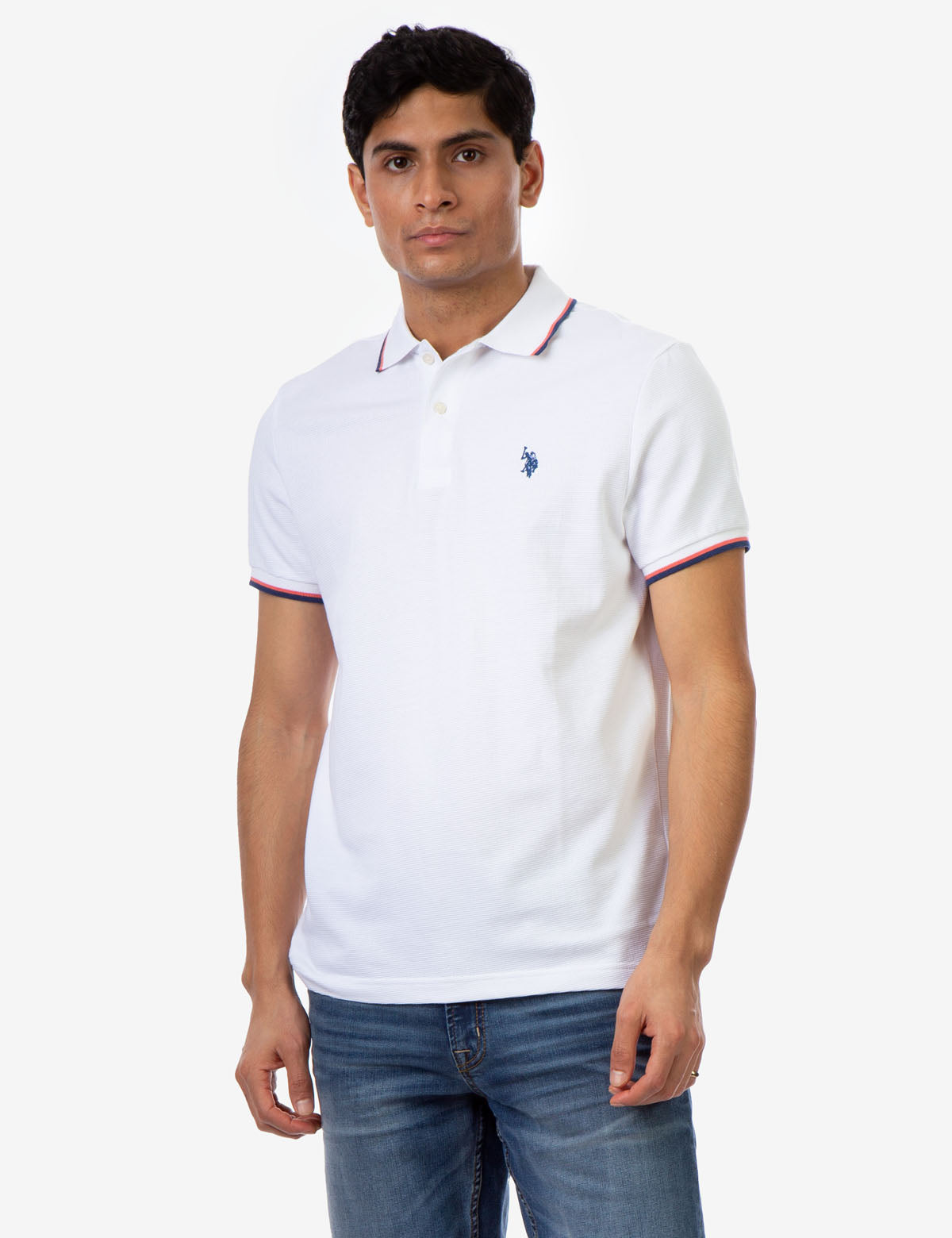 Men's Striped Tipped Ottoman Pique Polo Shirt