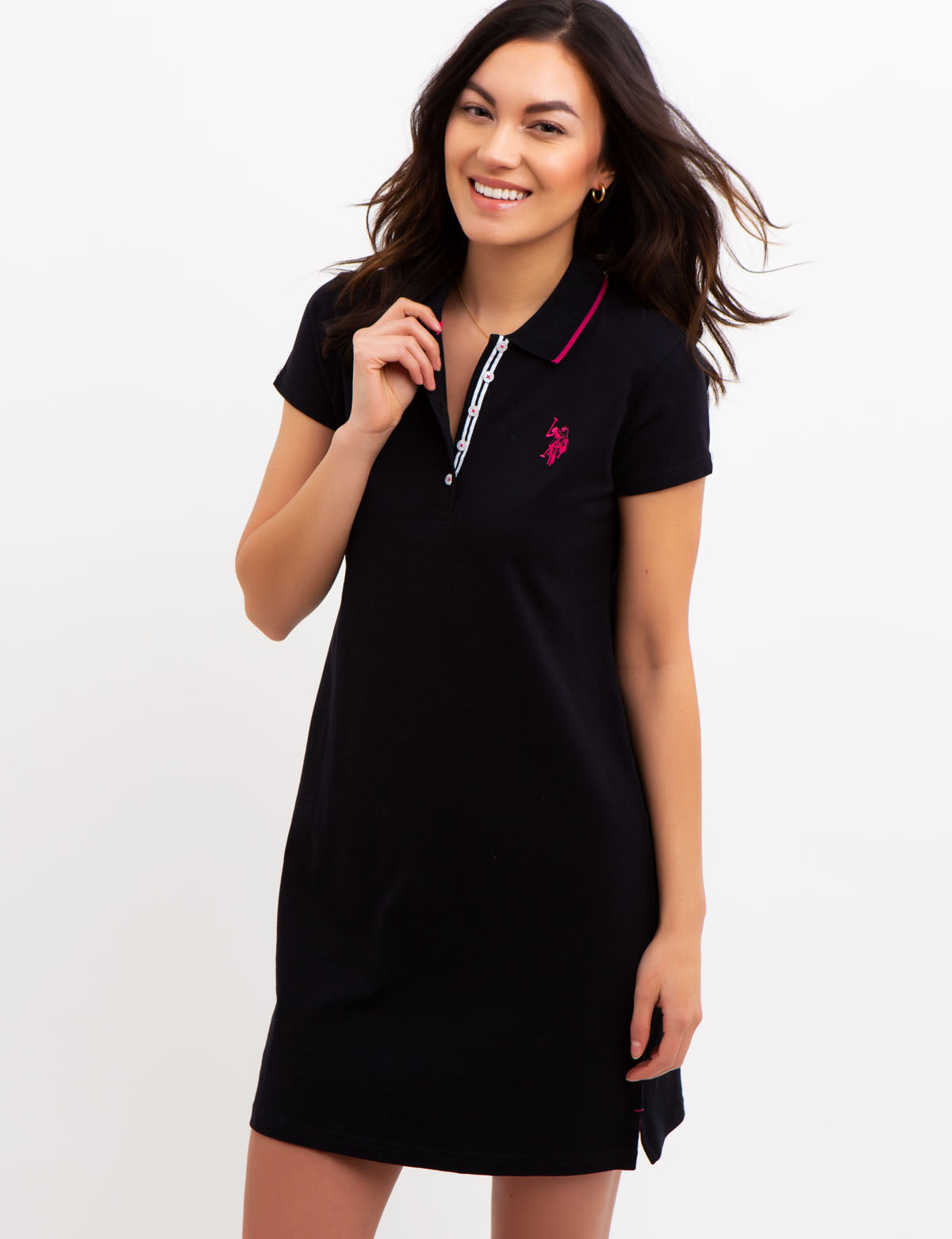 Women's Cotton Spandex Polo Dress with Embroidered Logo & Tipped Sleeves
