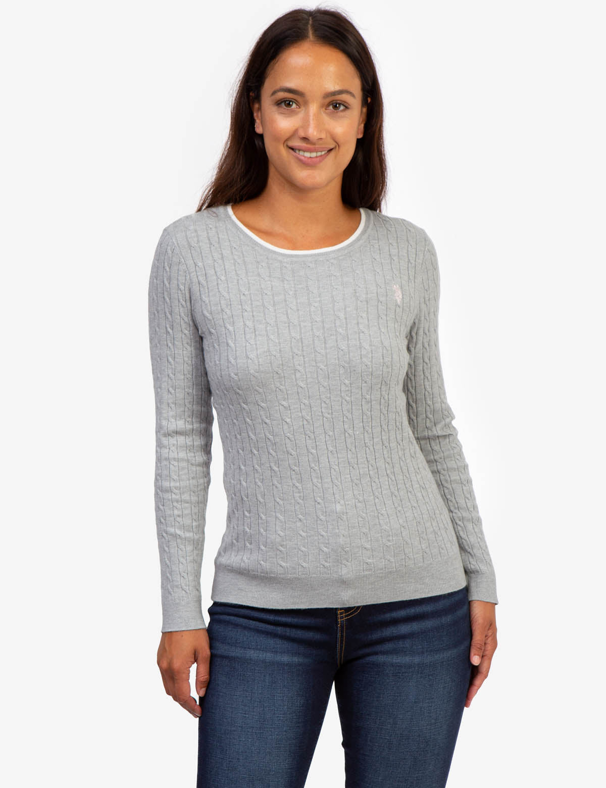 Men's Cable Knit Sweater with Tipped Ribbed Neck & Cuffs