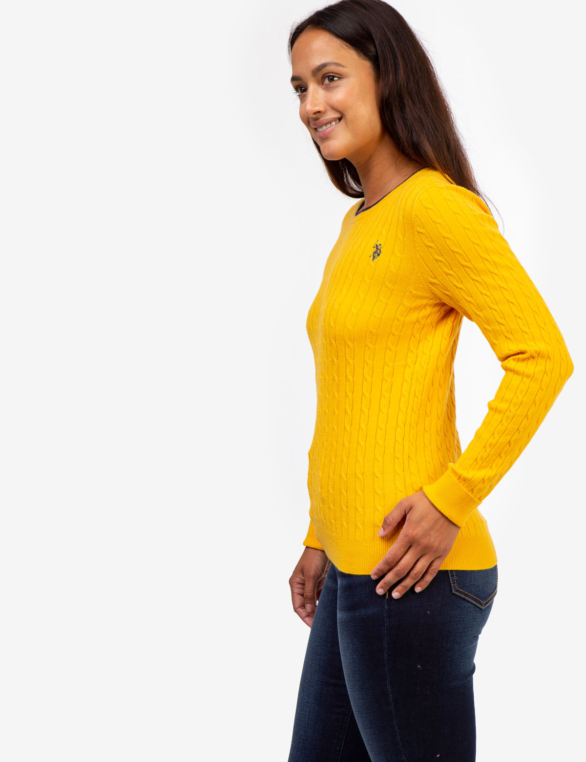 Men's Cable Knit Sweater with Tipped Ribbed Neck & Cuffs
