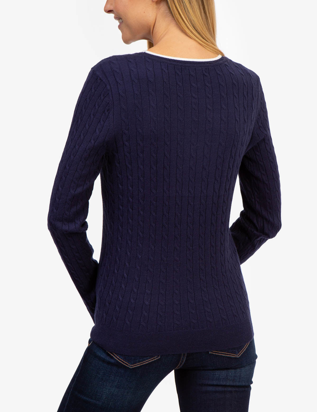 Men's Cable Knit Sweater with Tipped Ribbed Neck & Cuffs