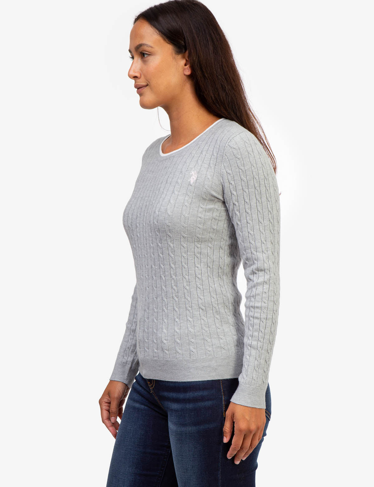 Men's Cable Knit Sweater with Tipped Ribbed Neck & Cuffs