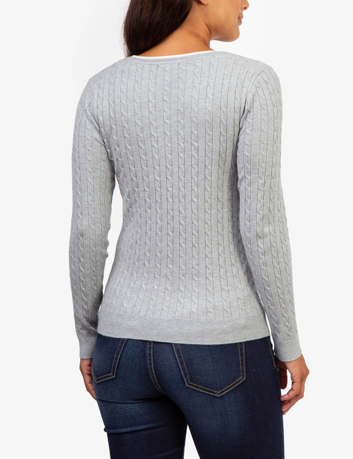 Men's Cable Knit Sweater with Tipped Ribbed Neck & Cuffs