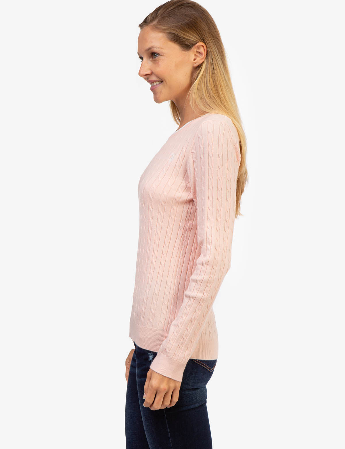 Men's Cable Knit Sweater with Tipped Ribbed Neck & Cuffs