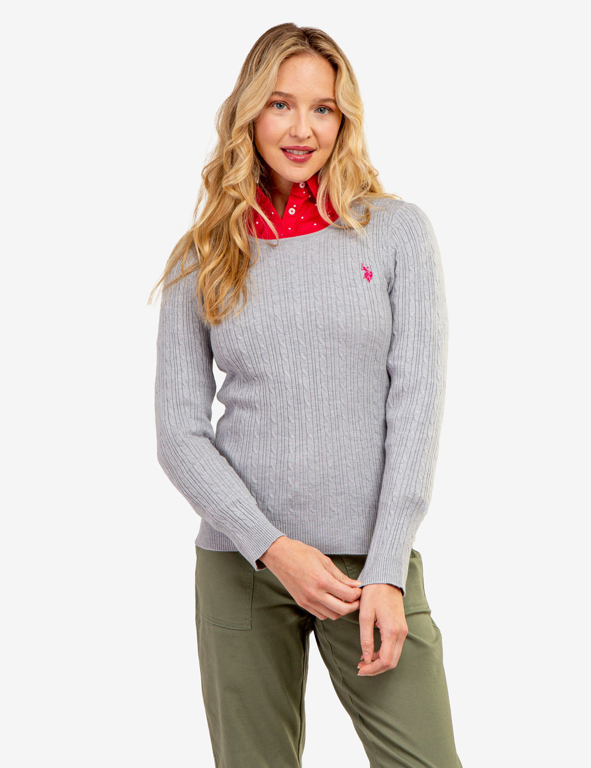 Men's Cable Knit Sweater with Tipped Ribbed Neck & Cuffs