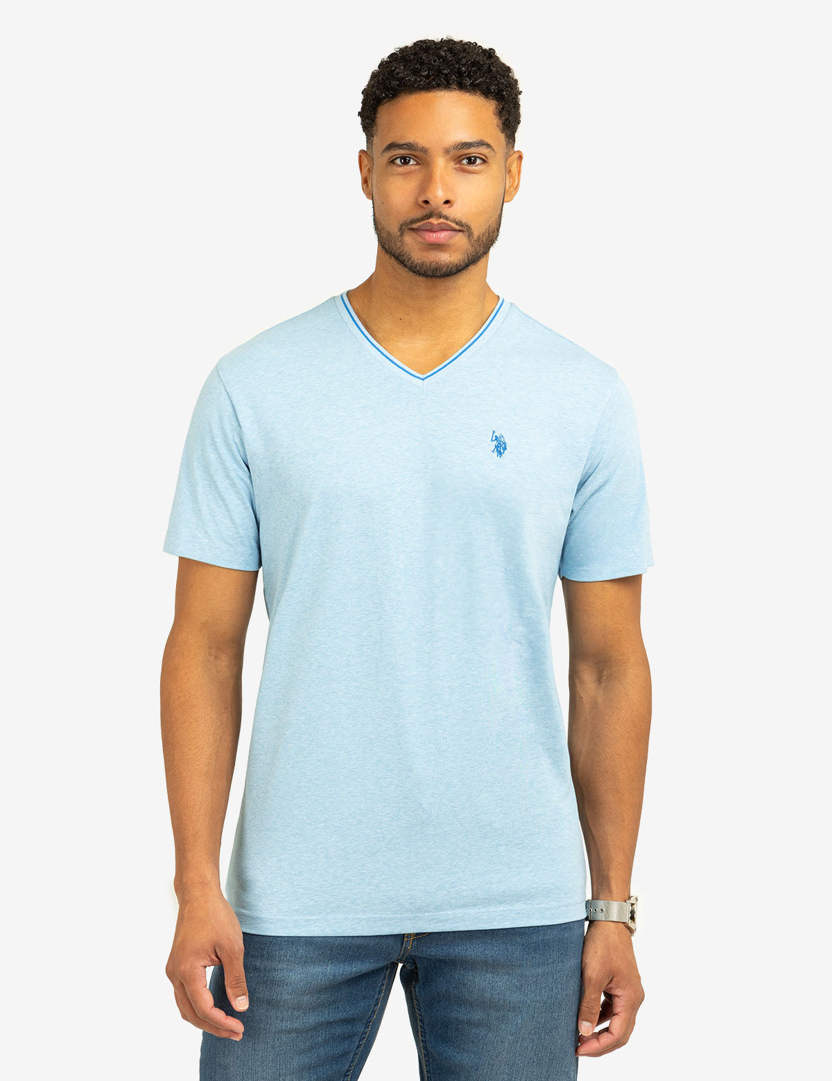 Classic V-Neck T-Shirt with Tipped Jersey Fabric