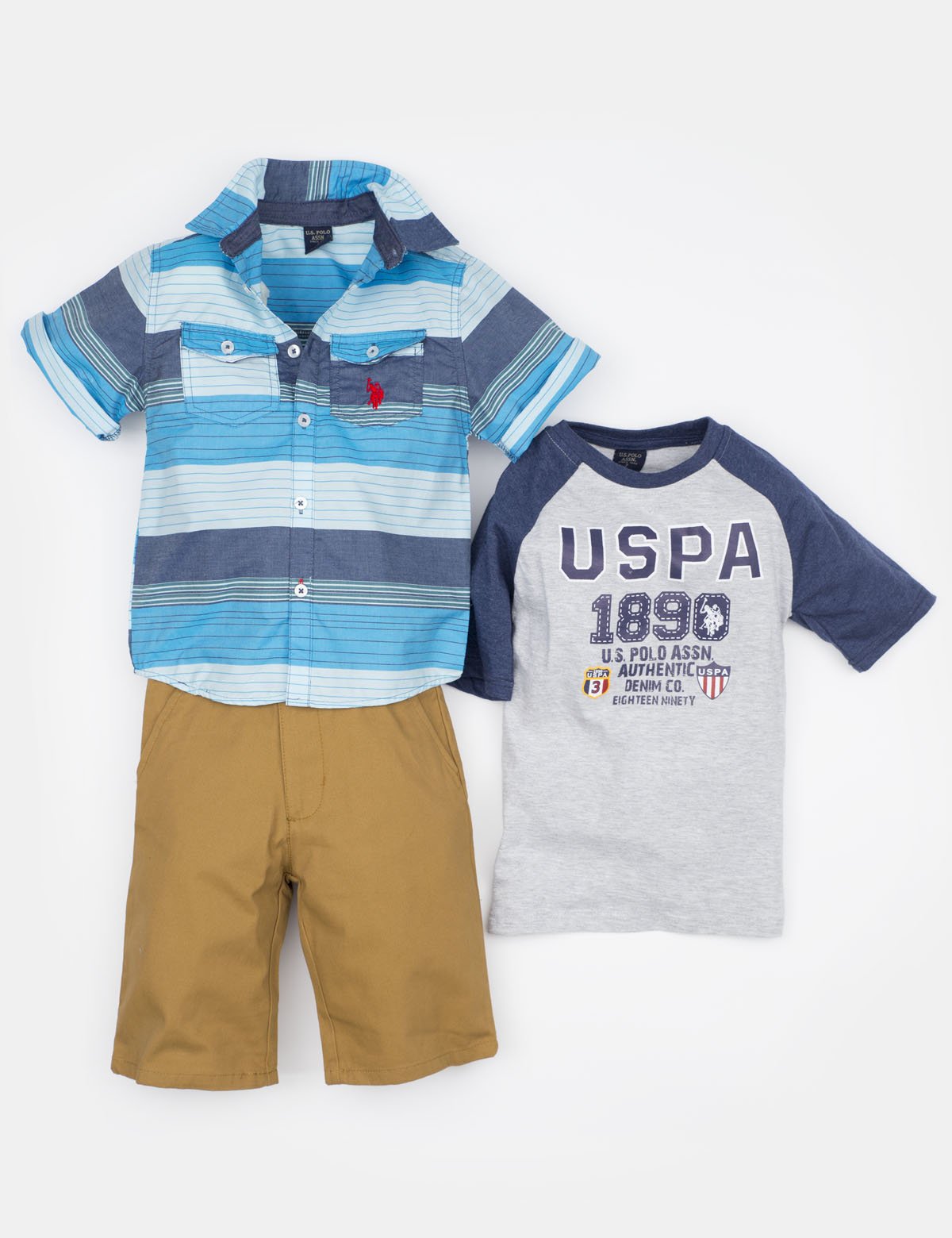 Toddler 3-Piece Outfit - Cotton Shirt, Tee & Shorts Set